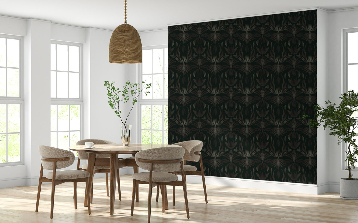 Fantasy-inspired bronze flower wallpaper for a sophisticated, decorative wall accent.
