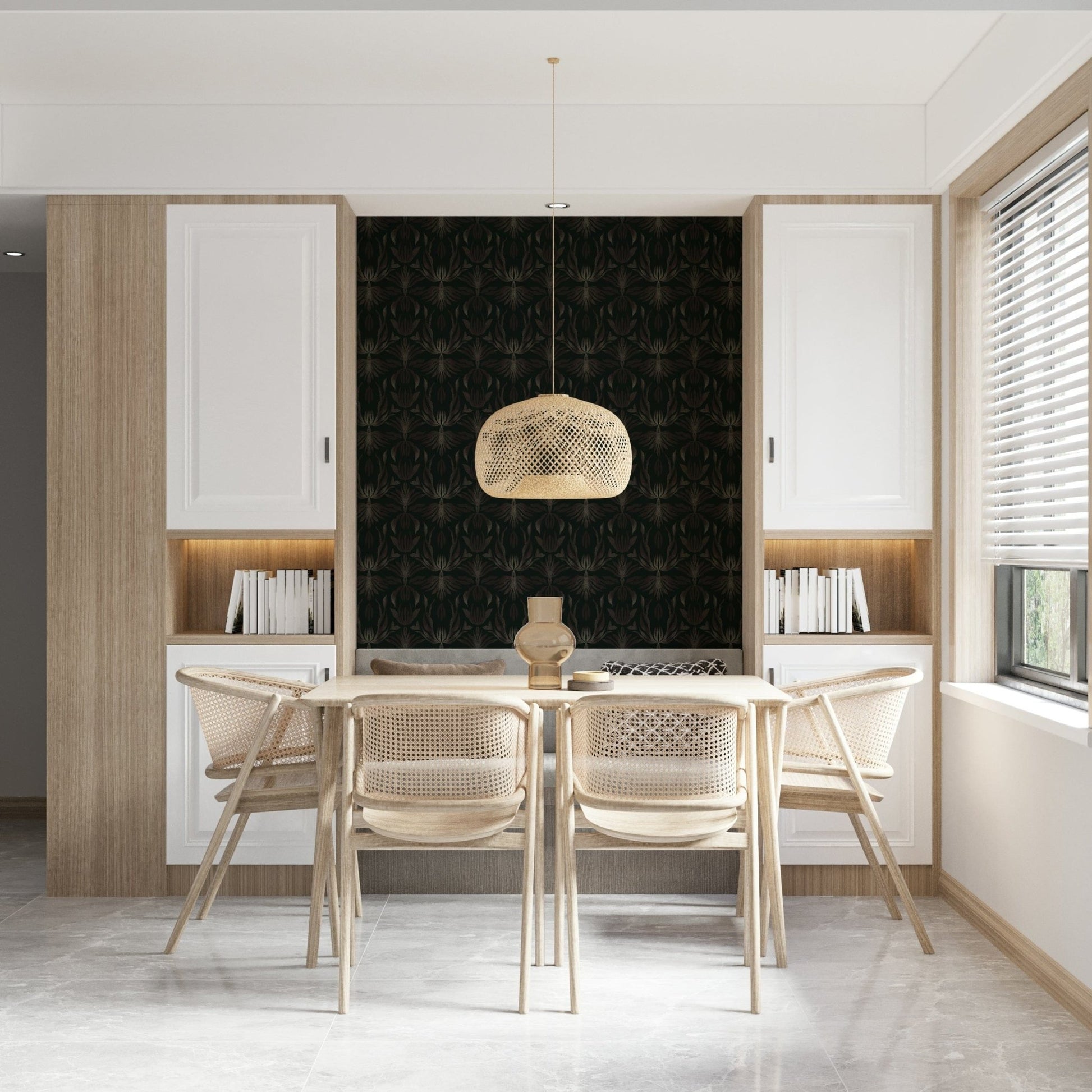 Bronze Floral Fantasy wallpaper combining metallic shine with enchanting floral designs.