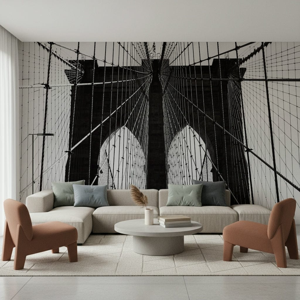 Brooklyn's Cables Wall Mural in hallway, linear cable design, modern home styling in neutral colours