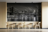 City skyline reflected under Brooklyn Bridge in mural wallpaper

