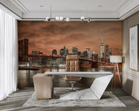 Iconic Brooklyn Bridge with lights
