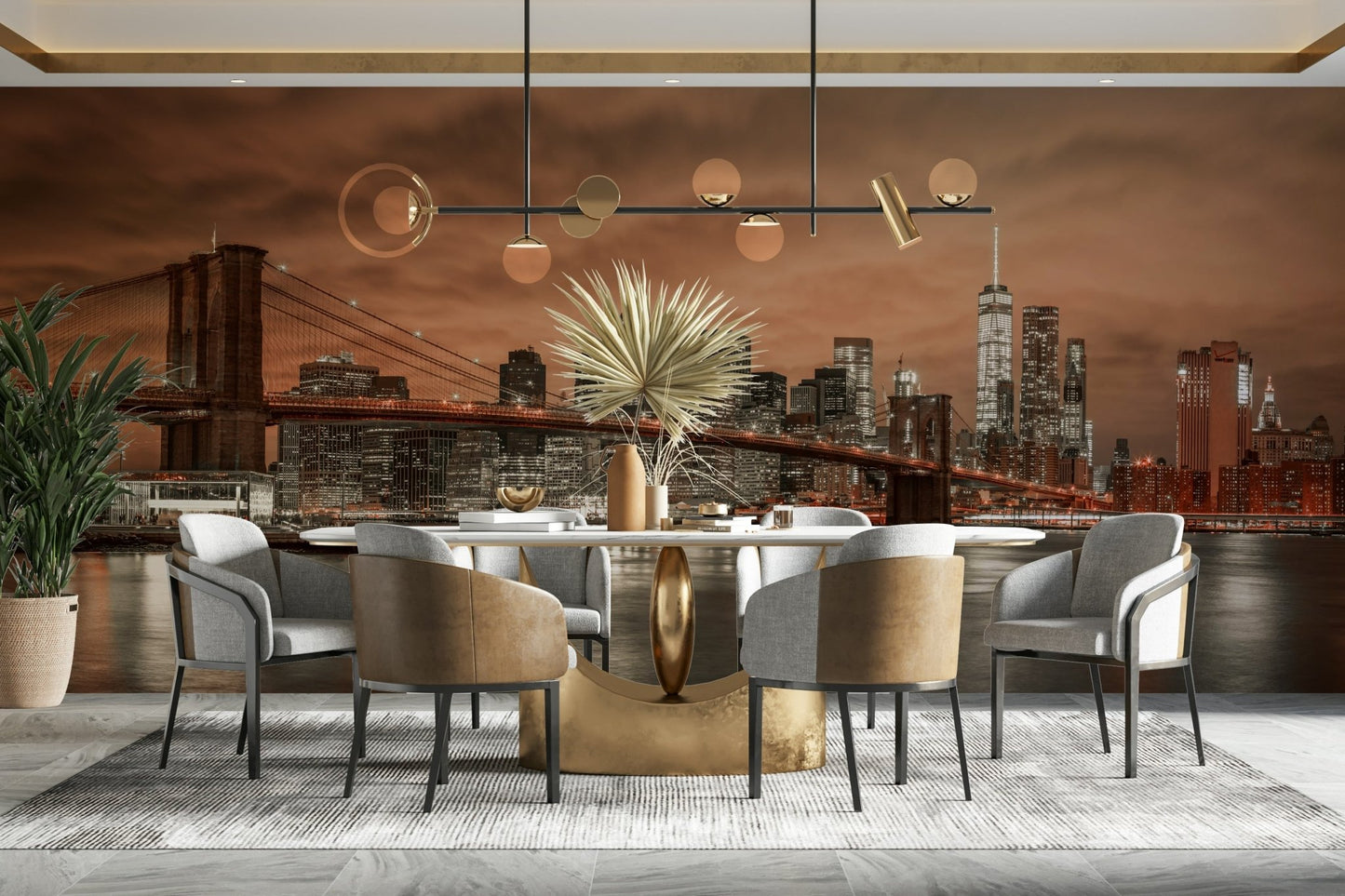 Twilight city lights over the bridge
