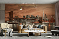 Bridge lights glowing in twilight mural
