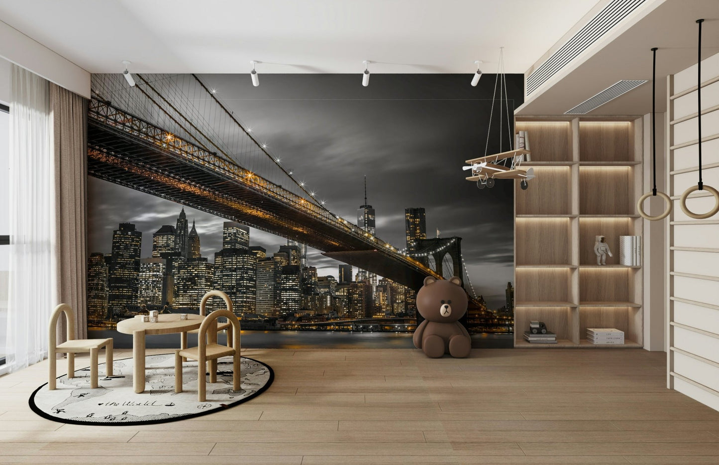 Brooklyn Bridge wallpaper mural with golden lighting

