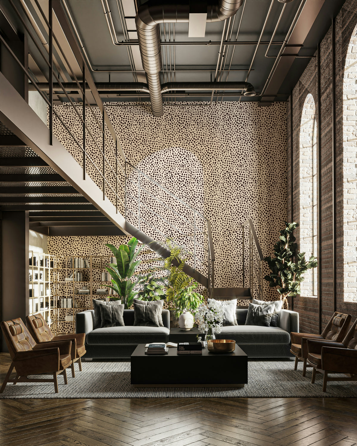 Elegant brown animal dot jungle wallpaper for adventurous interiors

