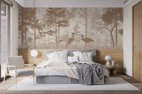 Stylish Brown Forest Heron Wallpaper for Bedrooms