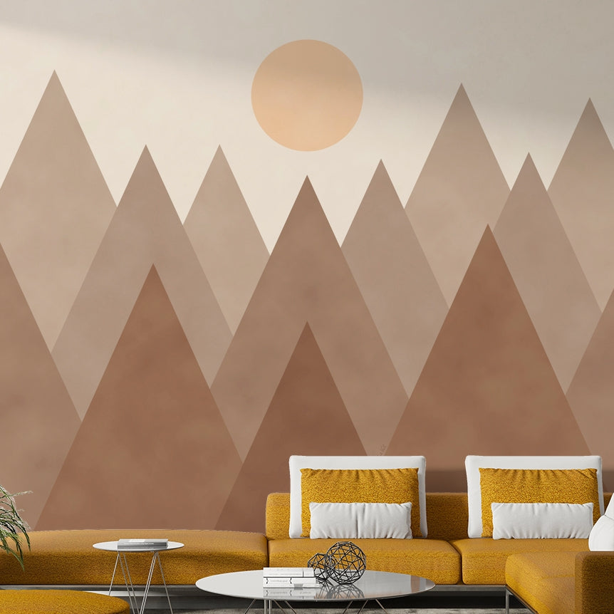 Neutral color palette – Brown Geometric Mountains Wallpaper