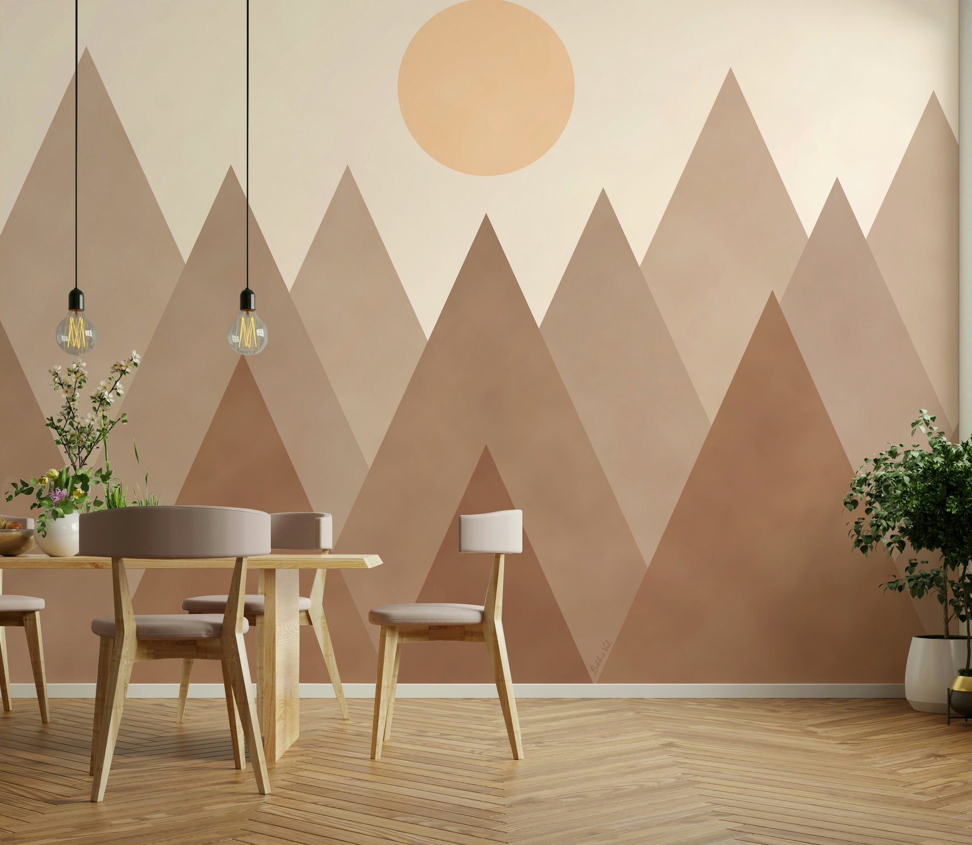 Natural earthy style – Brown Geometric Mountains Wallpaper