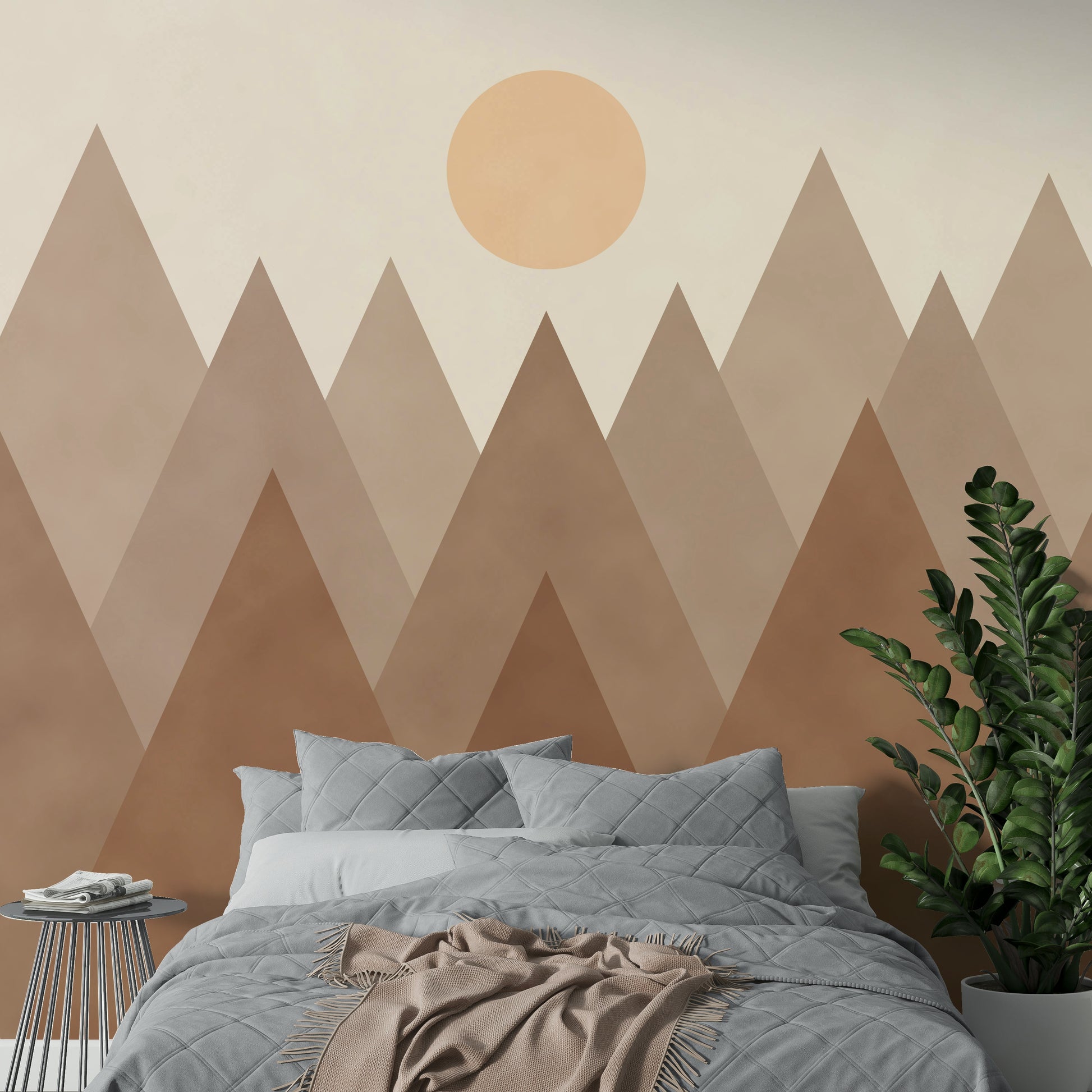 Warm-toned mural – Brown Geometric Mountains Wallpaper