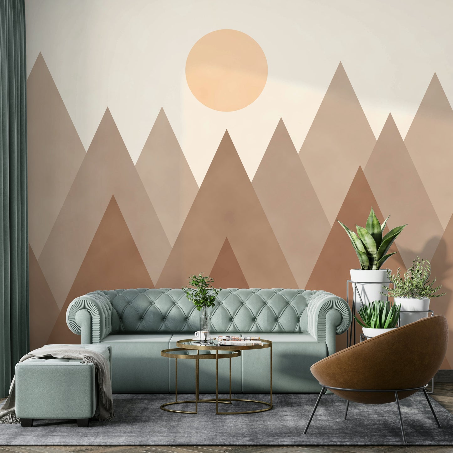 Natural tones and textures – Brown Geometric Mountains Wallpaper