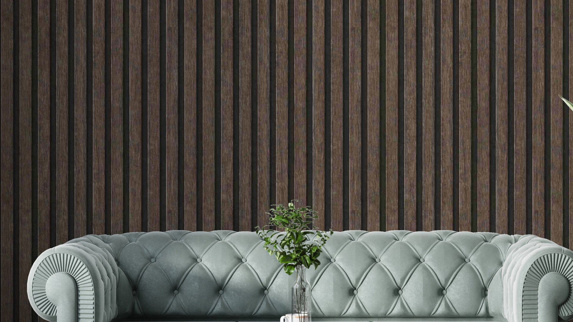 Brown wood slat panel wallpaper for modern interiors
