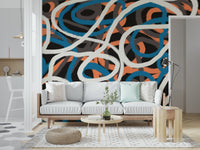 An artistic minimalist form mural for home decor.