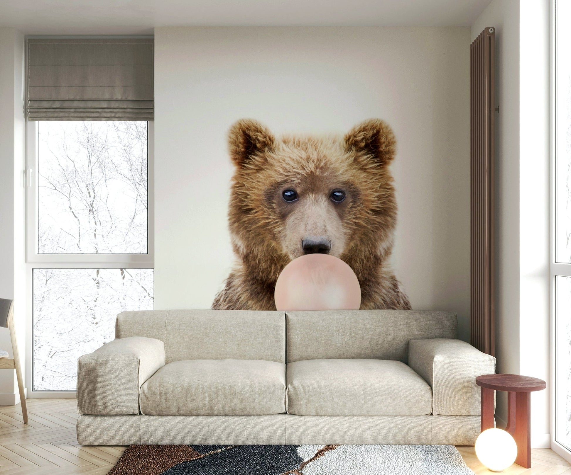 Playful and colorful Bubble Gum Bear wall mural for a fun space.

