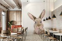 Playful kids' room mural with bunny and bubble designs.

