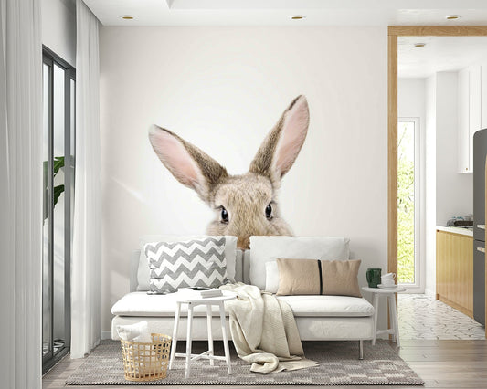 Bubble Gum Bunny Wall Mural featuring a cute bunny and pastel bubbles.

