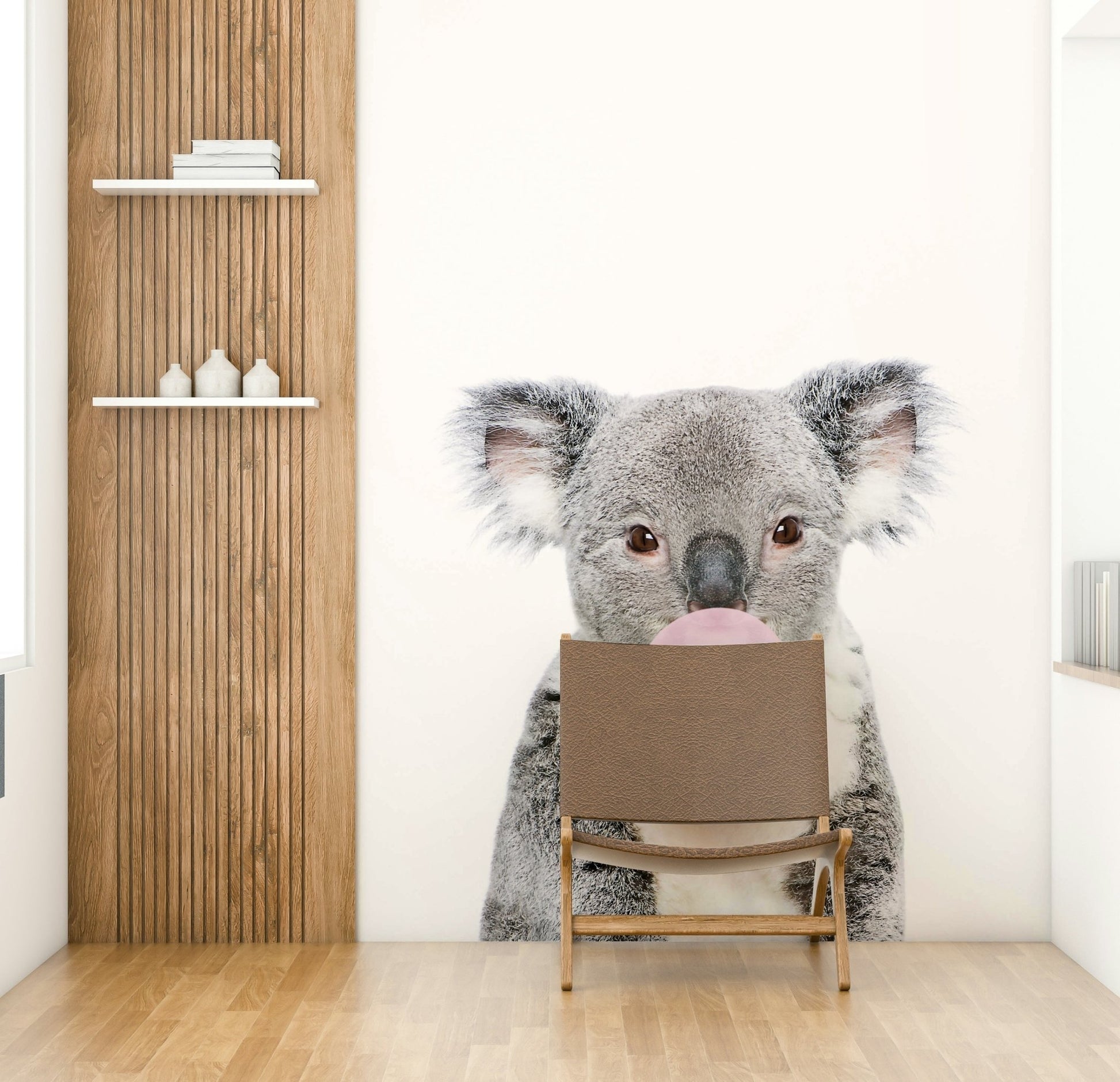 Playful koala mural with bubble gum for a fun, whimsical room.

