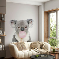 Bubble Gum Koala Wall Mural with koala blowing a bubble.

