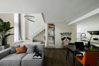 Bubble gum raccoon wall mural bringing playful energy to your space.

