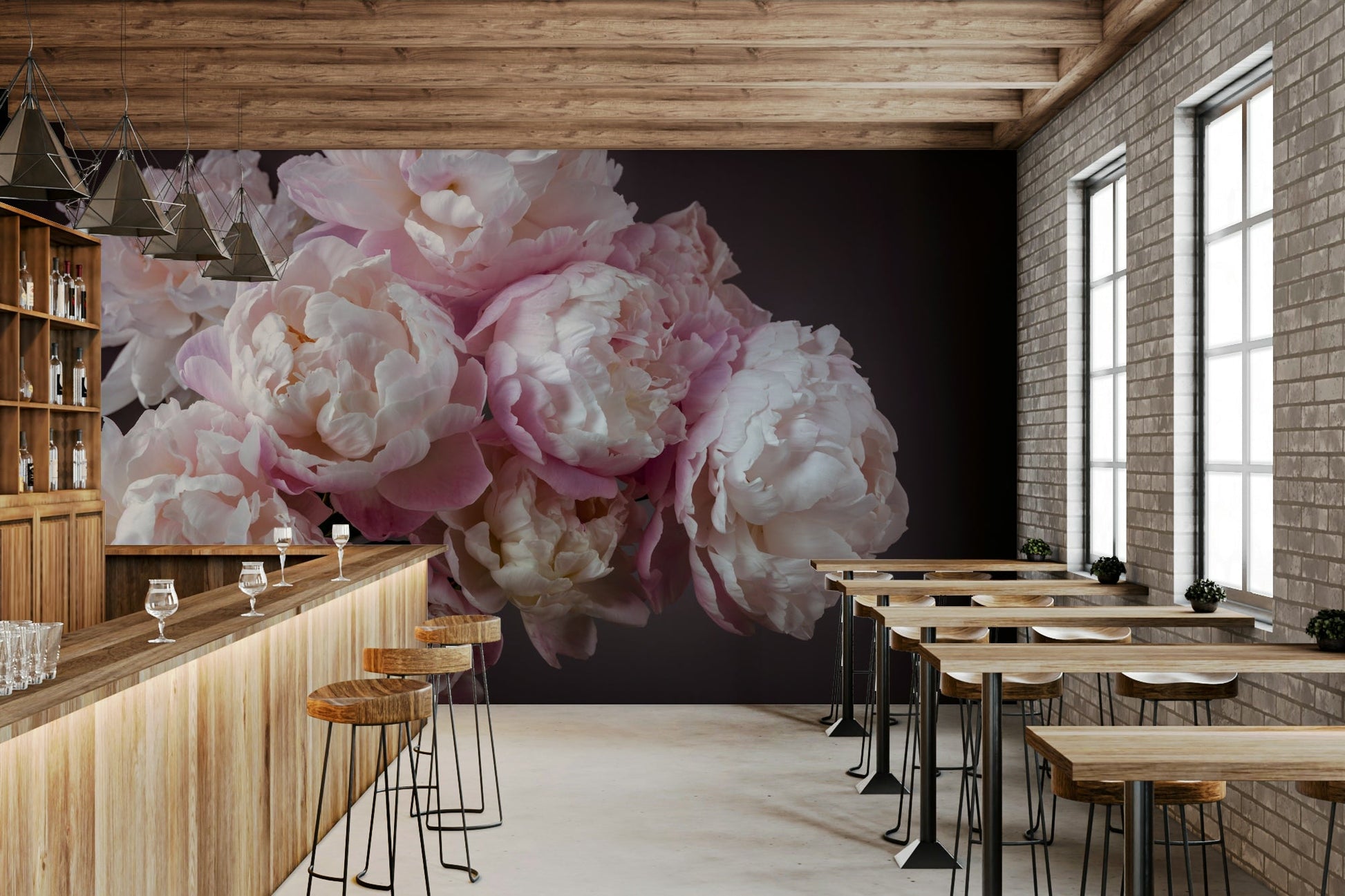 Lush bunch of peony flowers.

