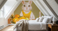 Bunny Candlelight Fruit Dinner Oil Painting Wall Mural