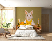 Bunny Candlelight Fruit Dinner Oil Painting Wall Mural