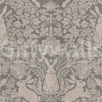 Floral and animal wall mural with cute bunnies and elegant damask patterns for stylish interiors.