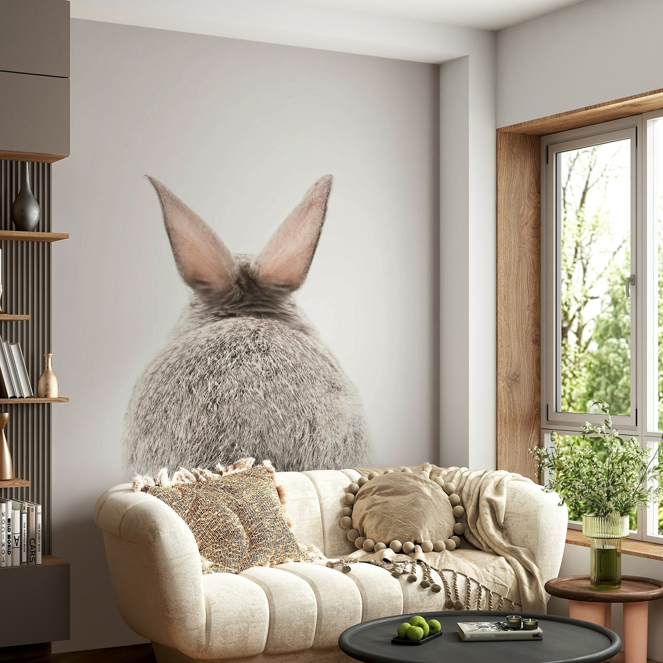 Bunny Tail Wall Mural with soft pastel bunny tails and gentle texture.

