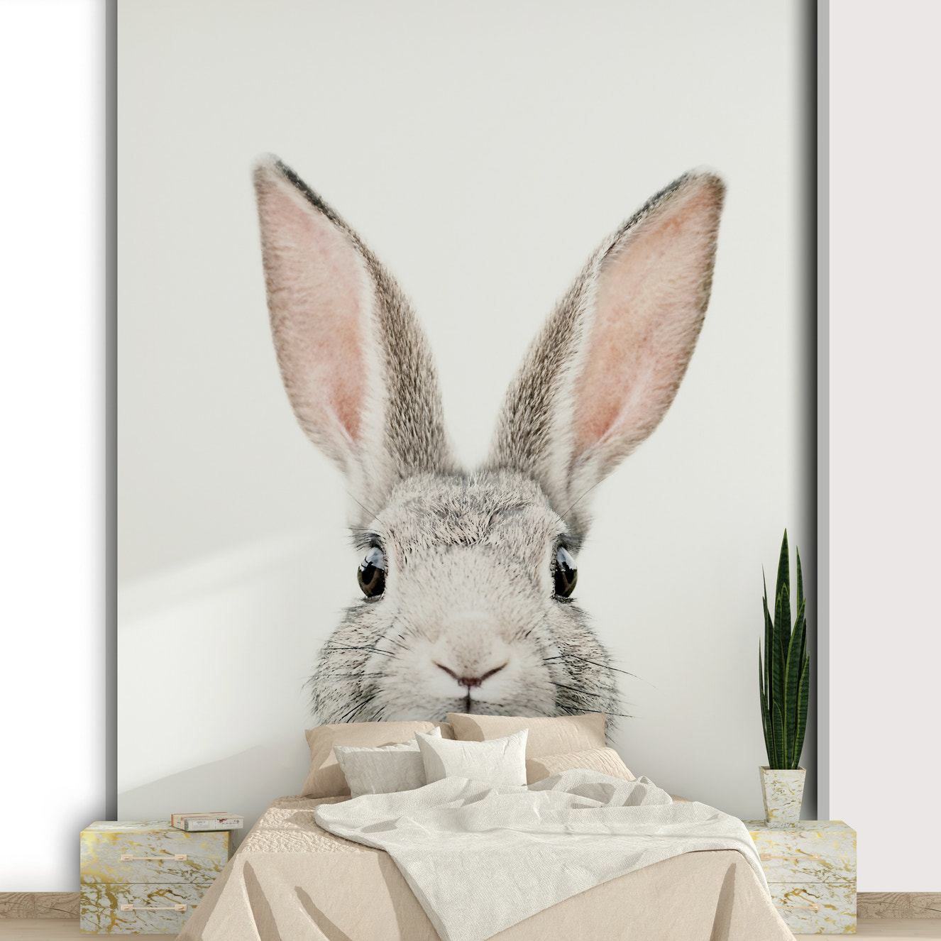 Charming bunny wallpaper mural for nursery walls