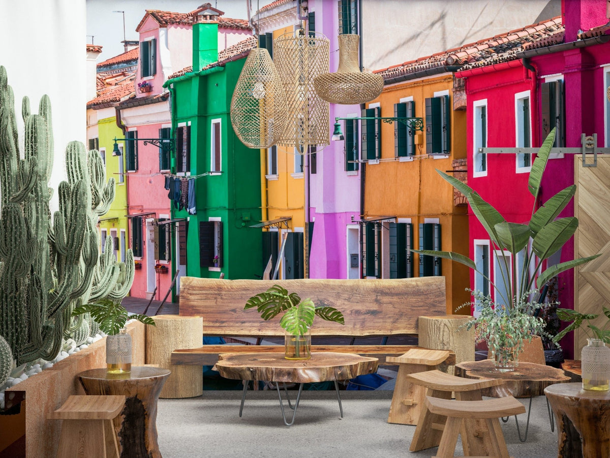 Burano Colors wallpaper mural bright houses Italy view.
