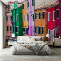 Home accent Burano Colors canal with moored small boats.