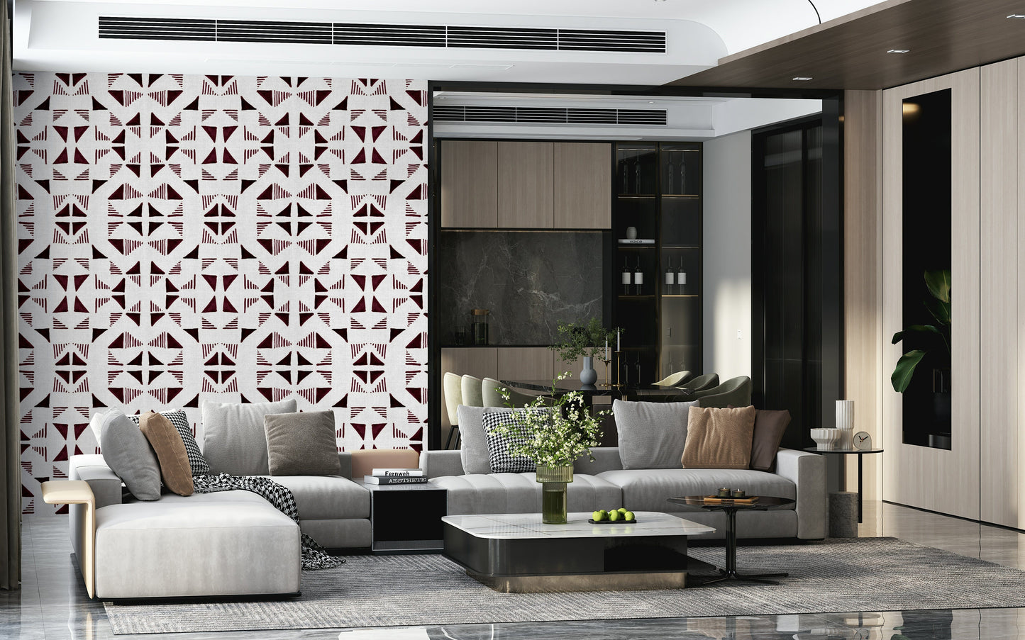 Triangles Composition Burgundy Wallpaper⁠