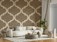 Ivory ogee pattern on textured burnished brass background wallpaper