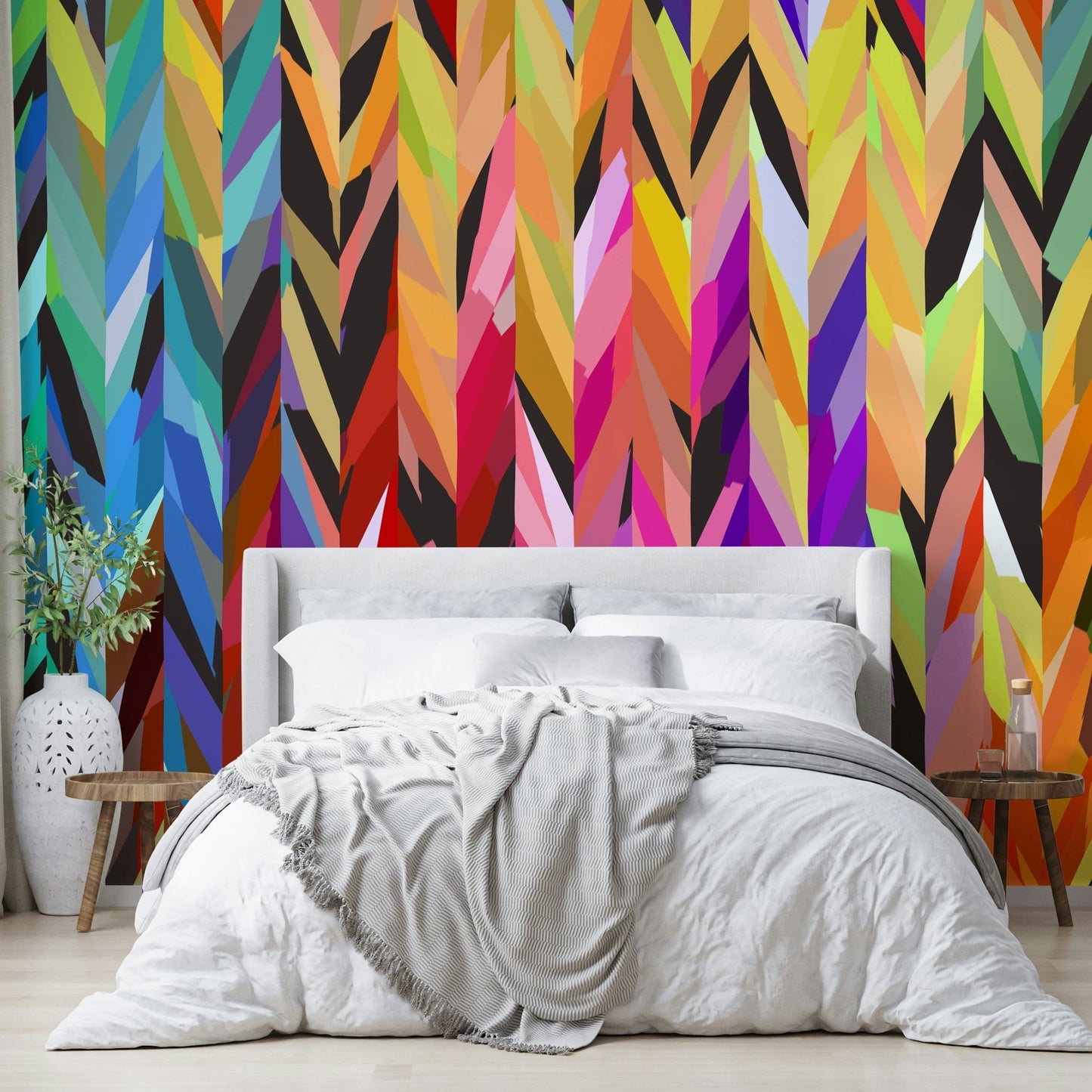 Abstract paint splash mural in bold, vivid tones

