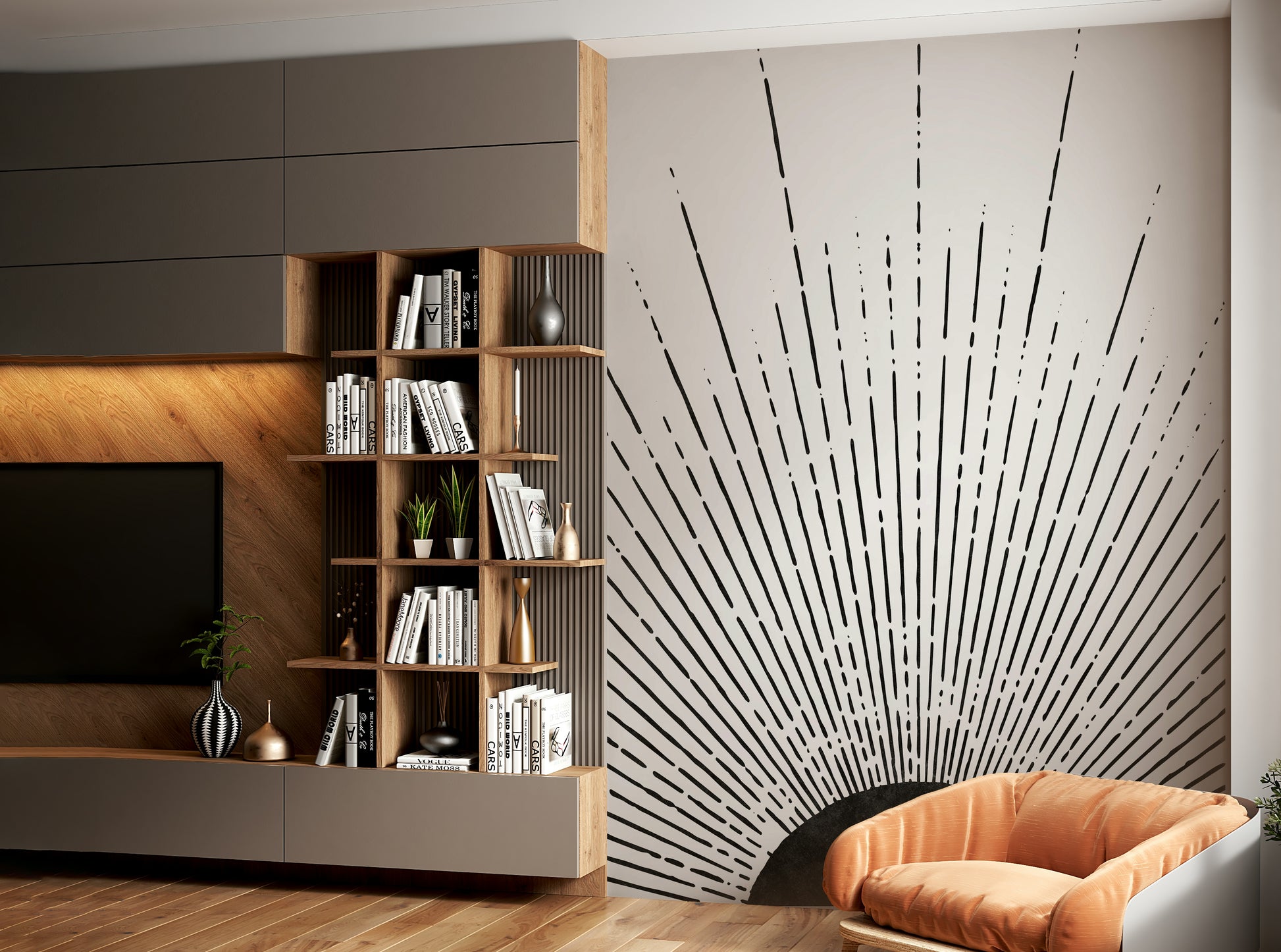 Modern burst wall wallpaper design

