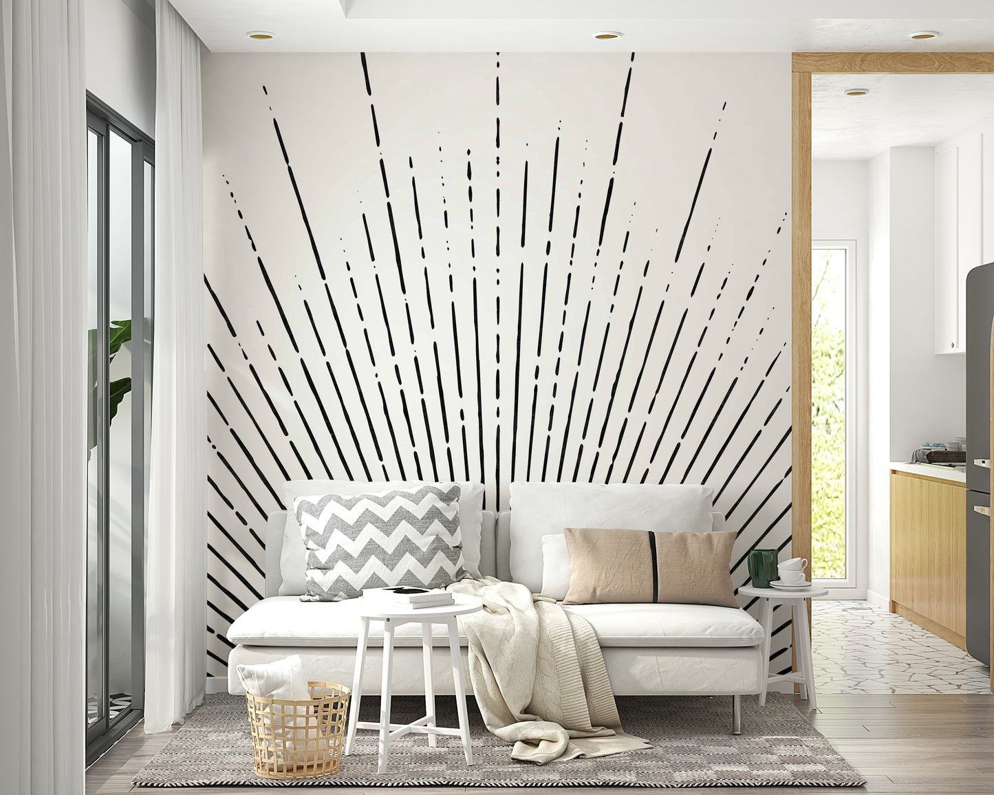 Black sun with rays wall mural

