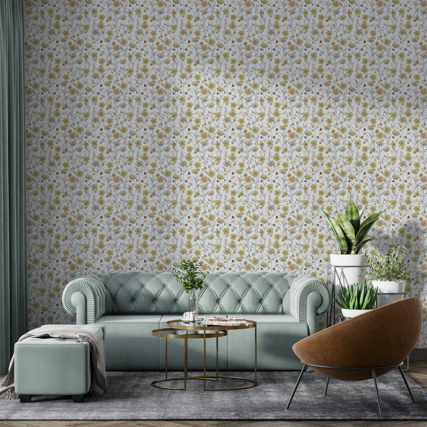 Buttercups Garden Golden and Gray Wallpaper