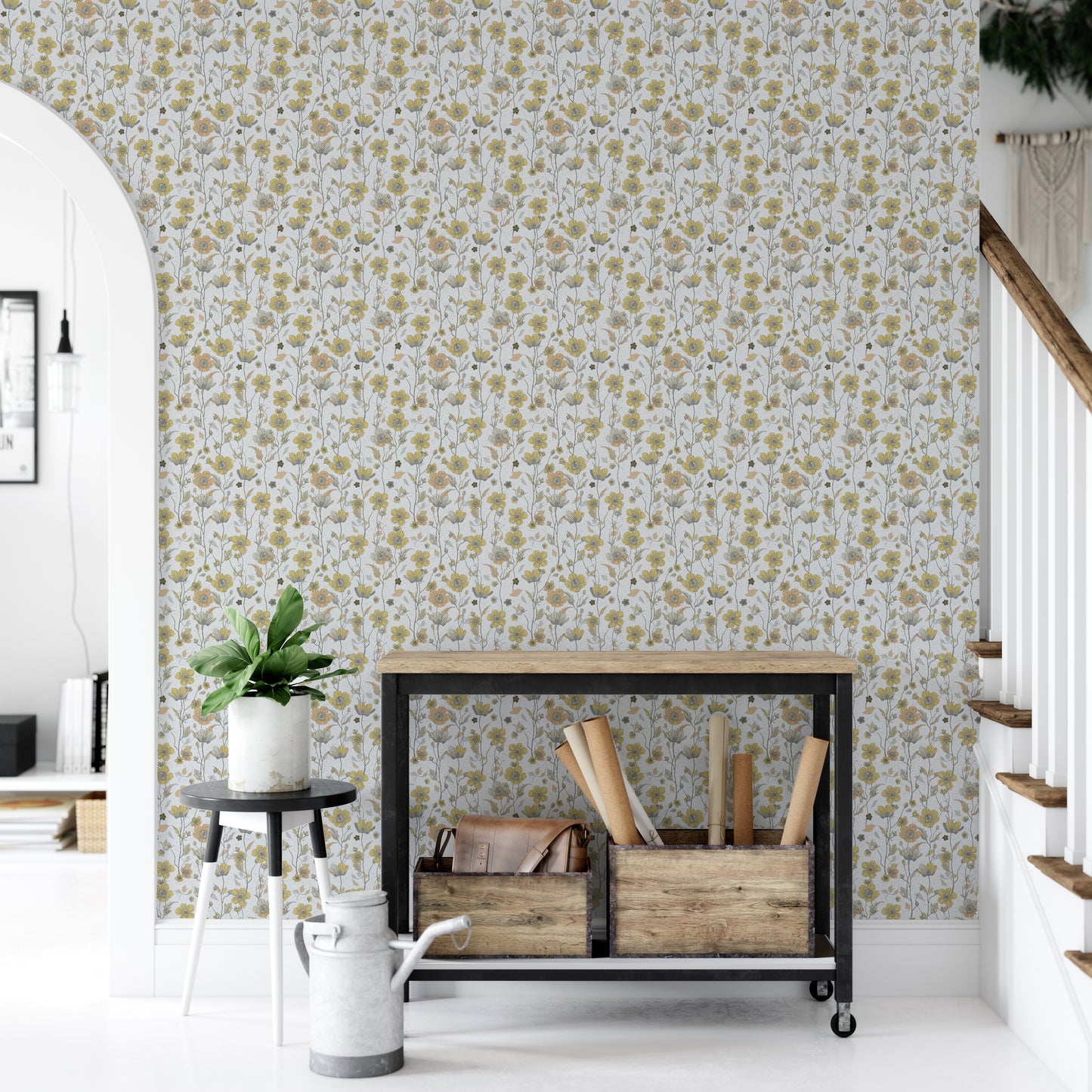 Buttercups Garden Golden and Gray Wallpaper