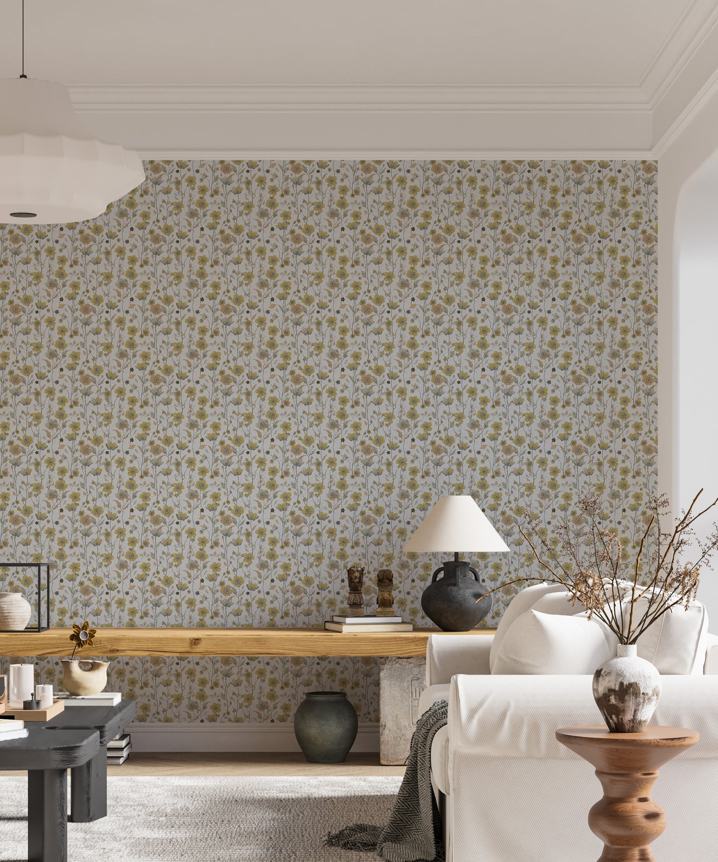 Buttercups Garden Golden and Gray Wallpaper