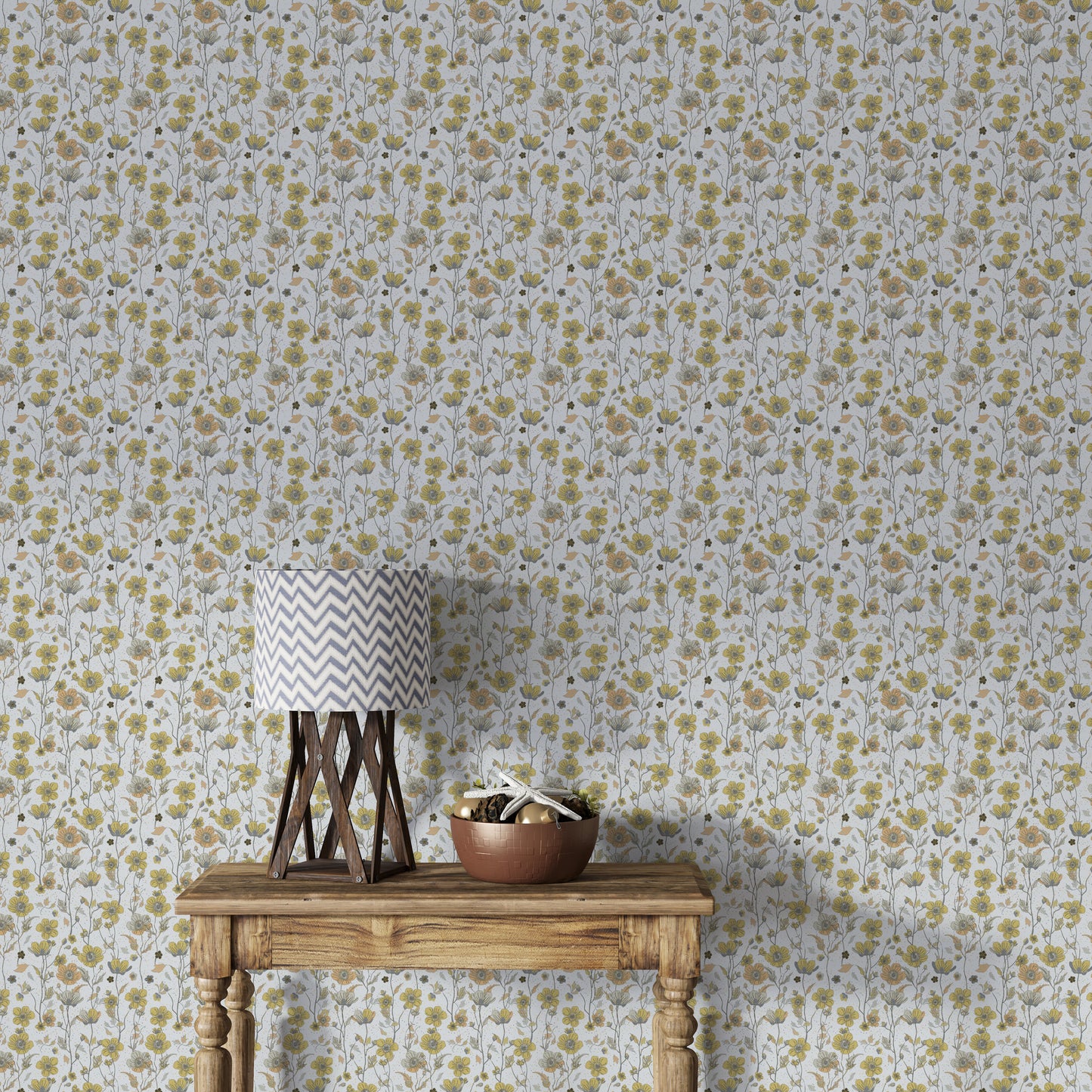 Buttercups Garden Golden and Gray Wallpaper
