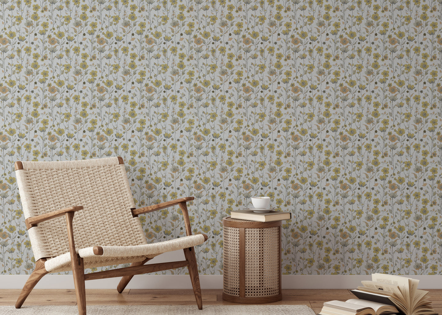 Buttercups Garden Golden and Gray Wallpaper
