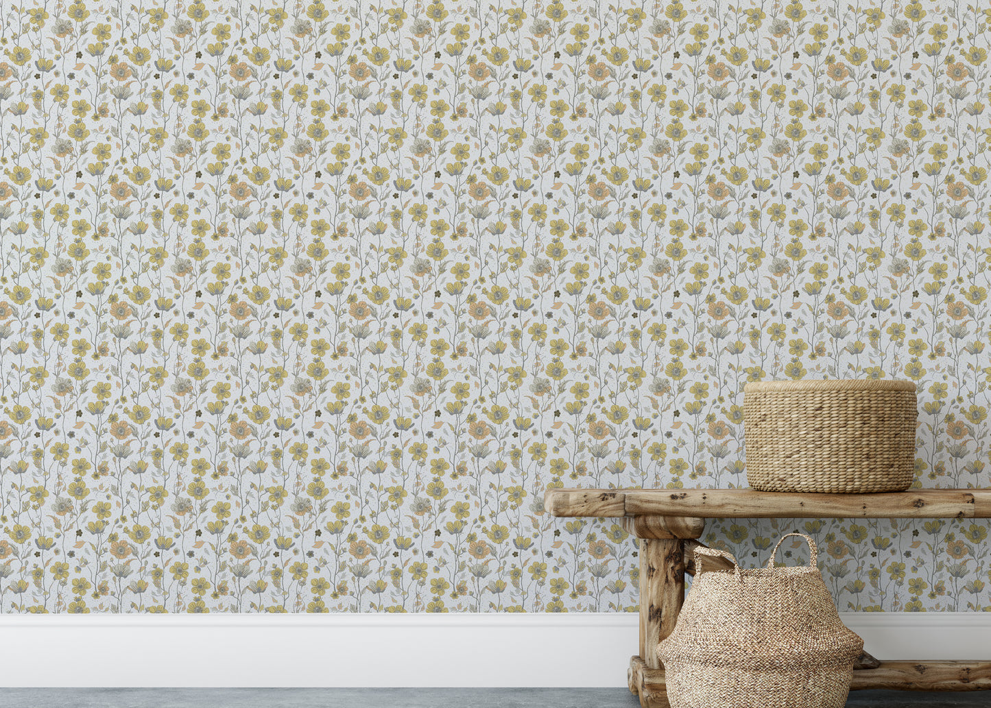 Buttercups Garden Golden and Gray Wallpaper