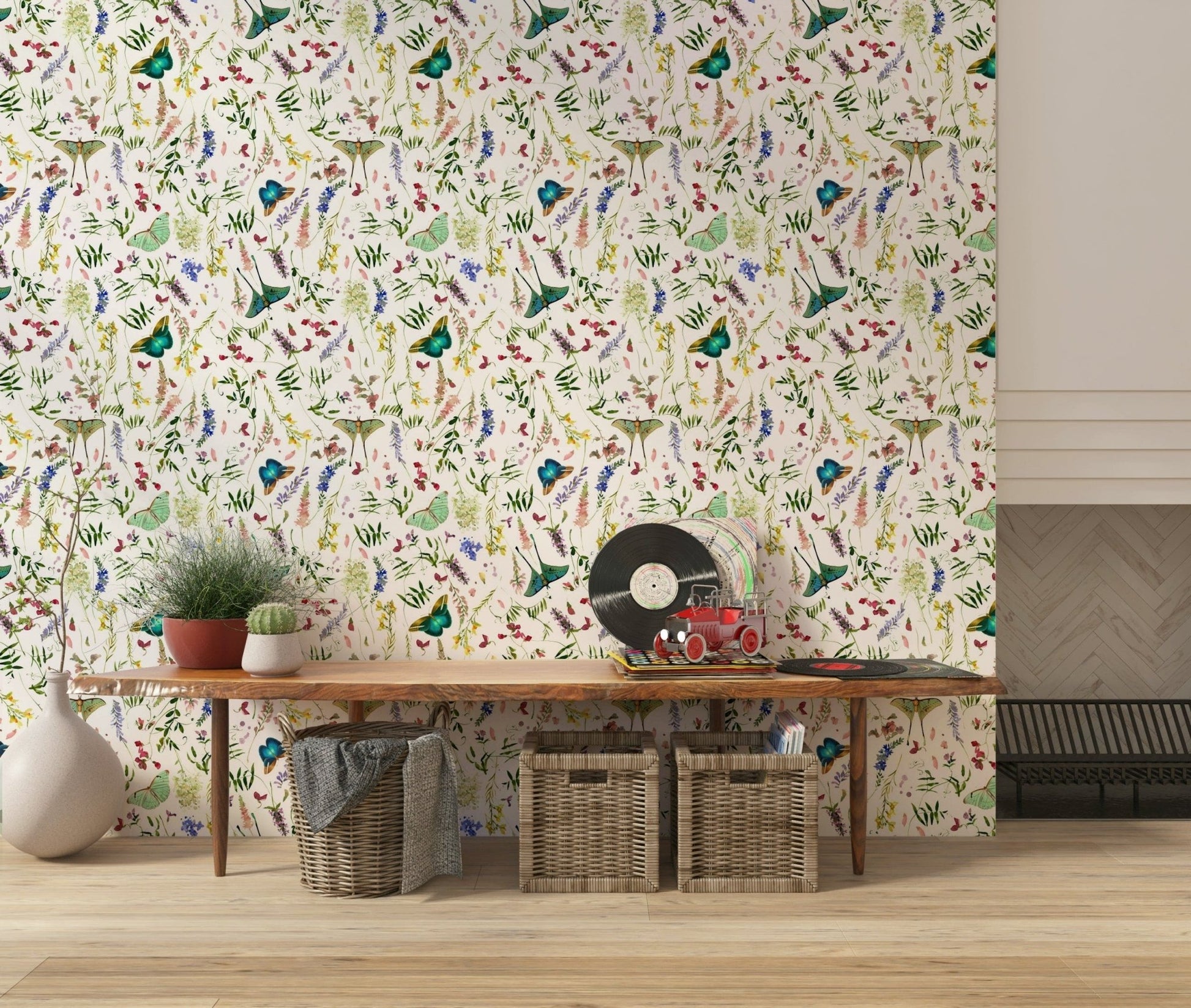 Elegant moth Butterfly And Blooms wallpaper installation