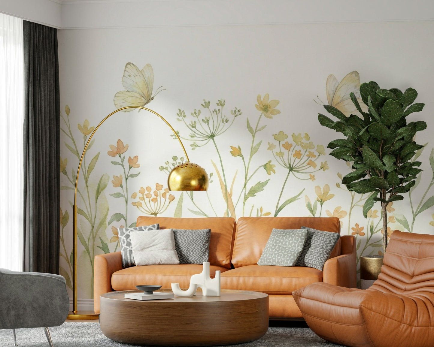 Bespoke Butterfly Meadow print for a child’s bedroom with white furniture.