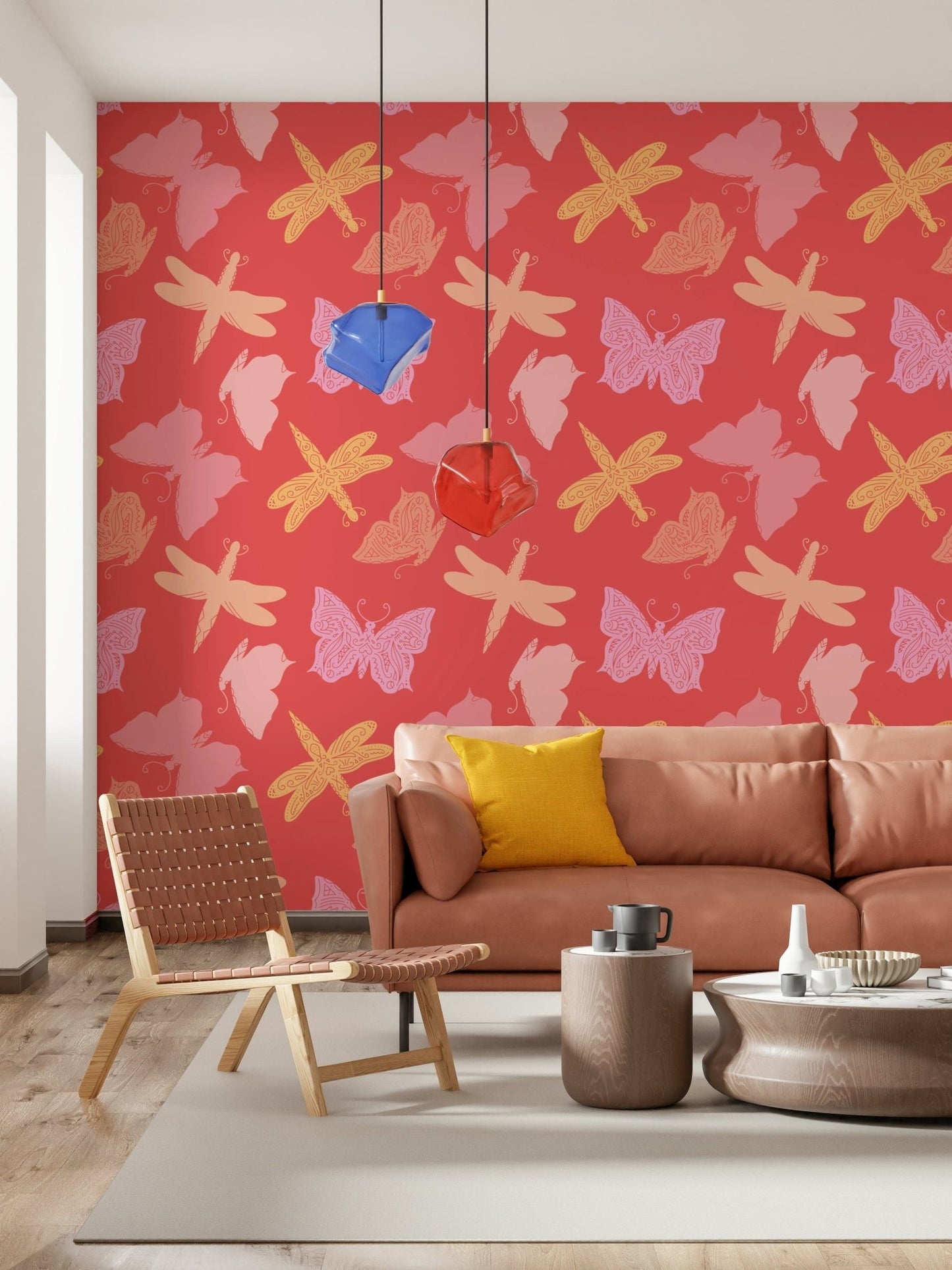 Butterfly Wings wallpaper mural showcasing delicate butterfly outlines in varied pastel colors.