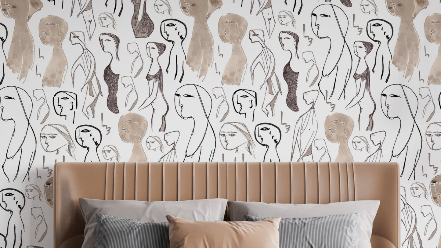 Artistic Faces Wallpaper for a serene bedroom
