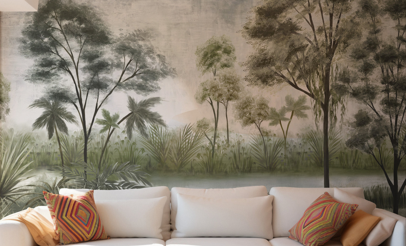 Dense shady forest-inspired wallpaper
