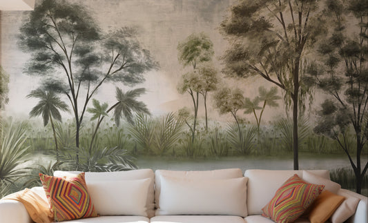 Dense shady forest-inspired wallpaper

