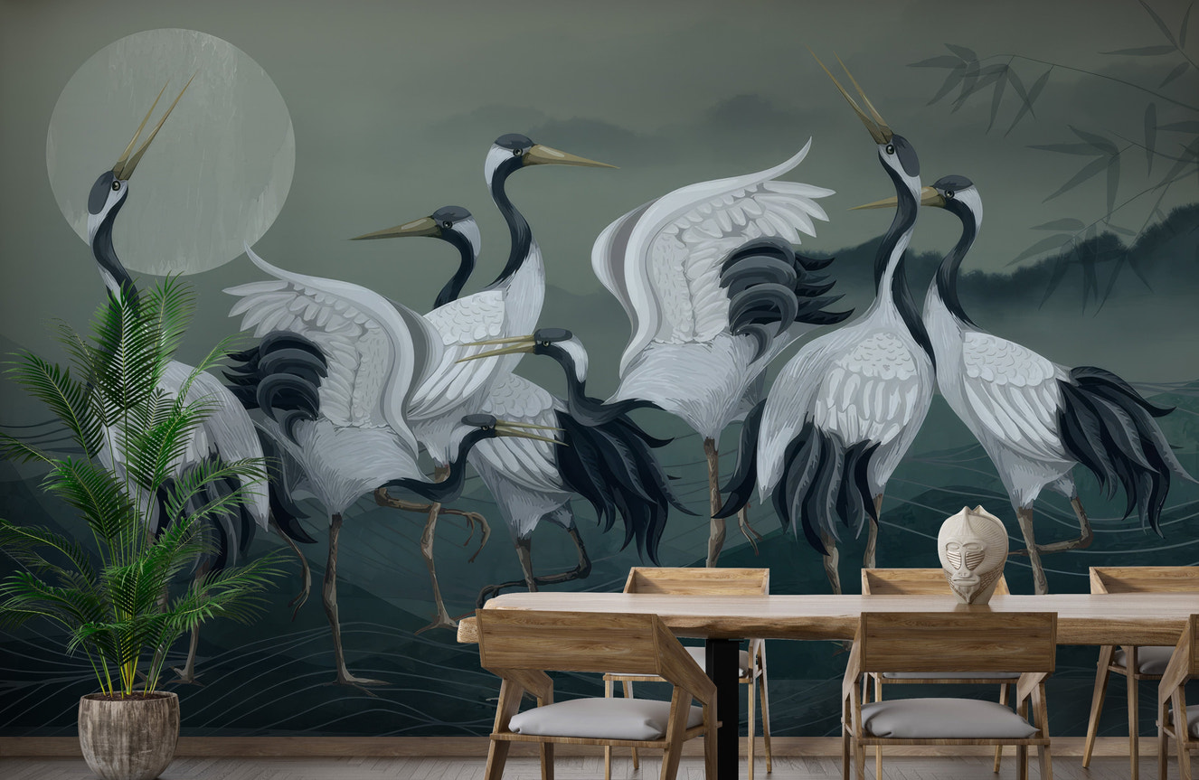 Graceful crane birds wallpaper for timeless wall decor