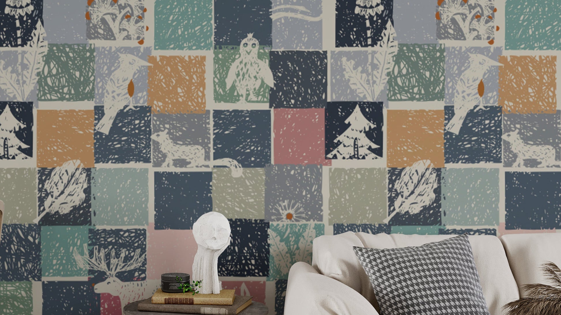 Forest Fauna Mosaic Wallpaper Mural
