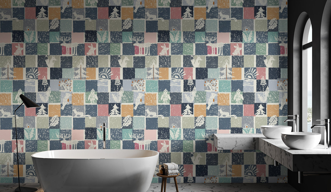 Elegant Mosaic of Forest Fauna Wallpaper
